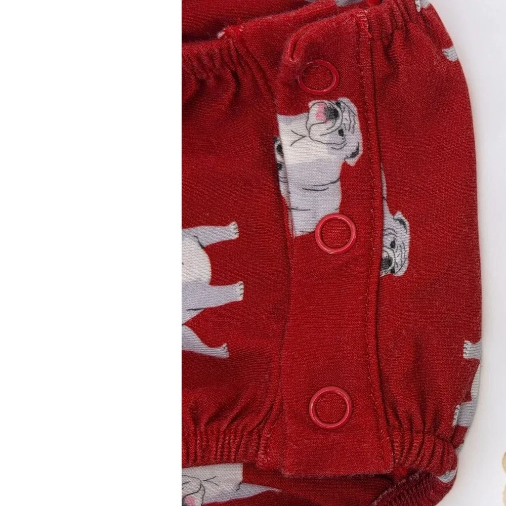 Southern Slumber Bulldog Bamboo Viscose Bubble Romper Red 6-12M